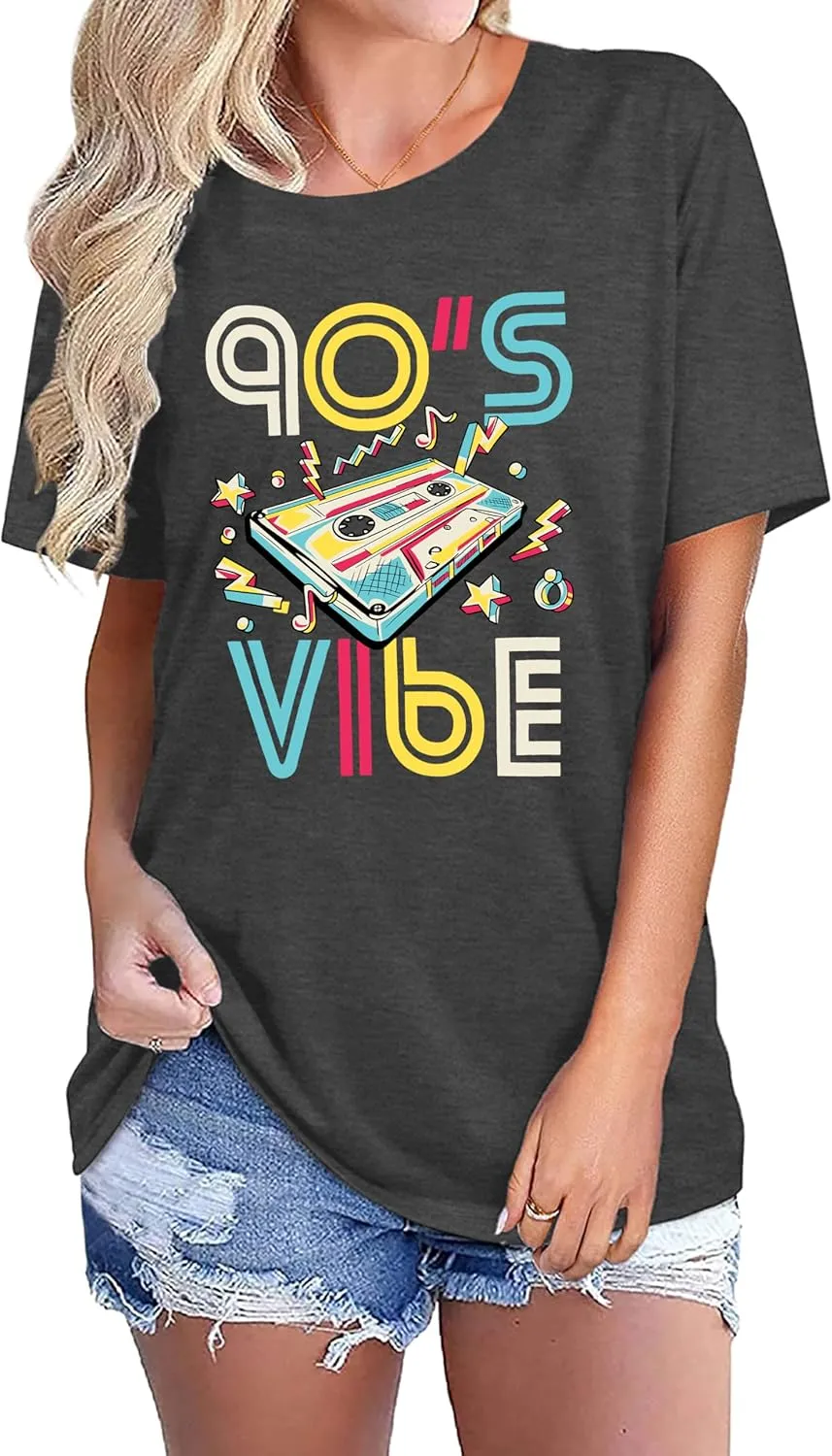 90s Shirt for Women Back to The 90's Shirt Vintage 1990s Theme Party Shirt Retro Casual Loose Tee Tops