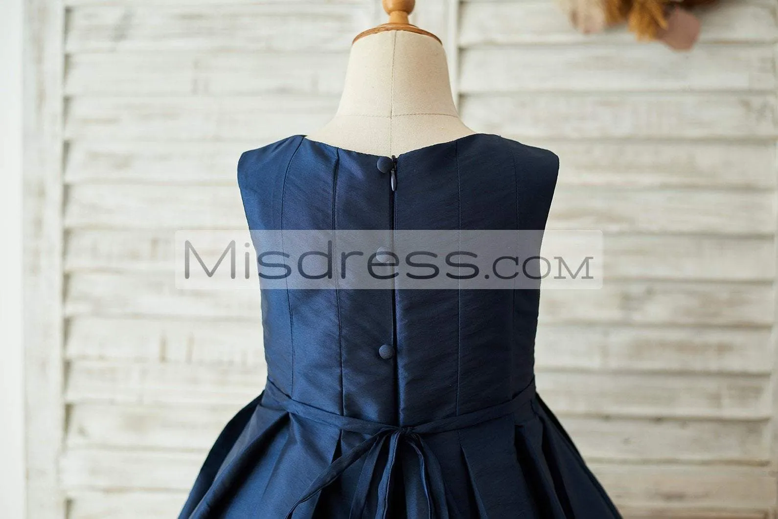 A-line Navy Blue Taffeta Silver Lace Sleeveless Wedding Flower Girl Dress
