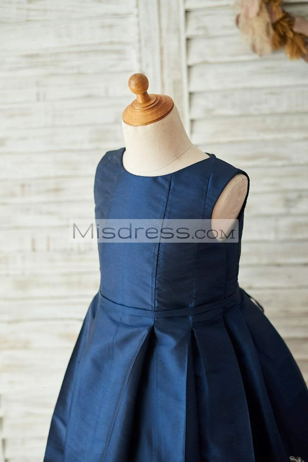 A-line Navy Blue Taffeta Silver Lace Sleeveless Wedding Flower Girl Dress