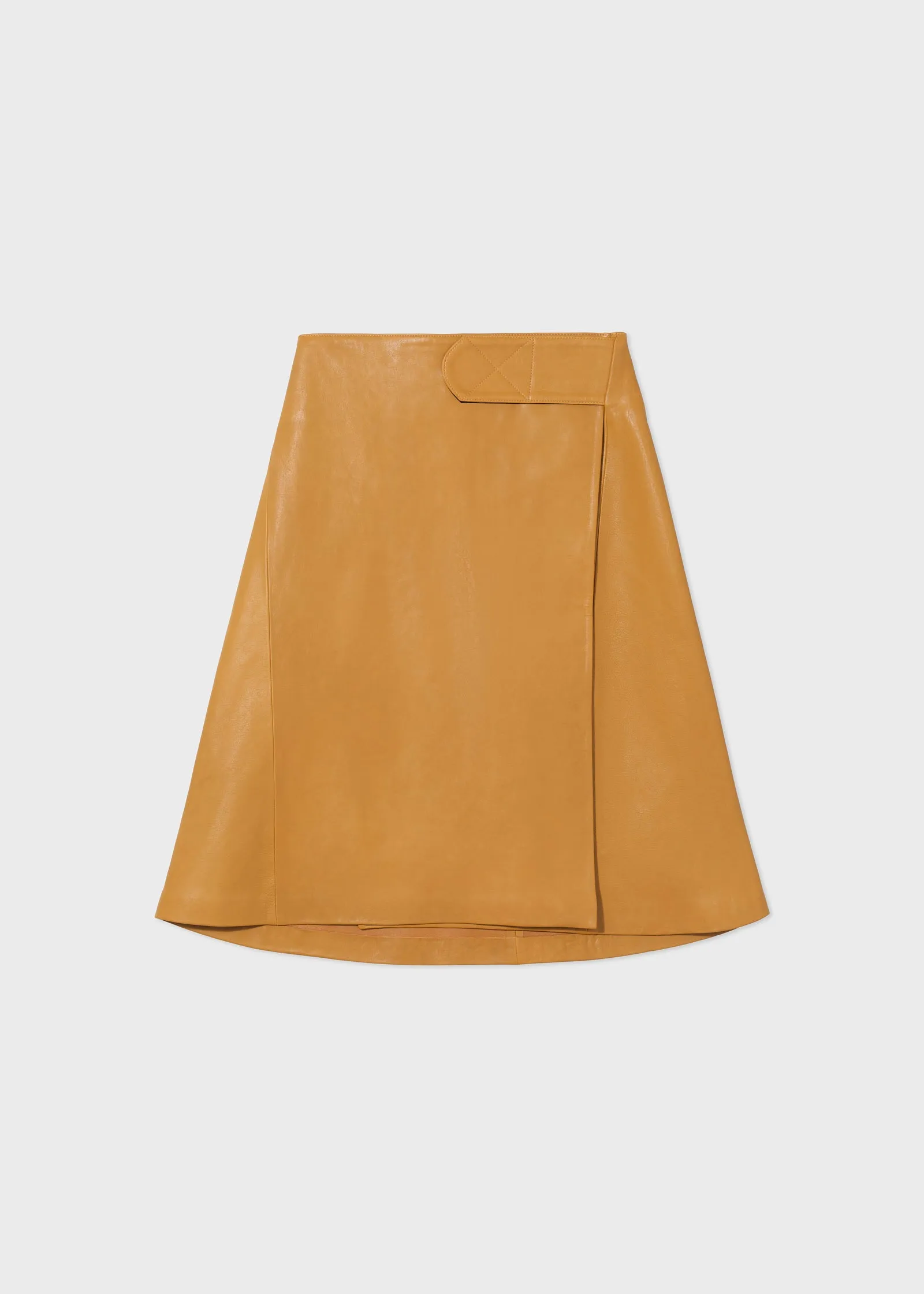 A-Line Wrap Skirt in Leather - Ochre