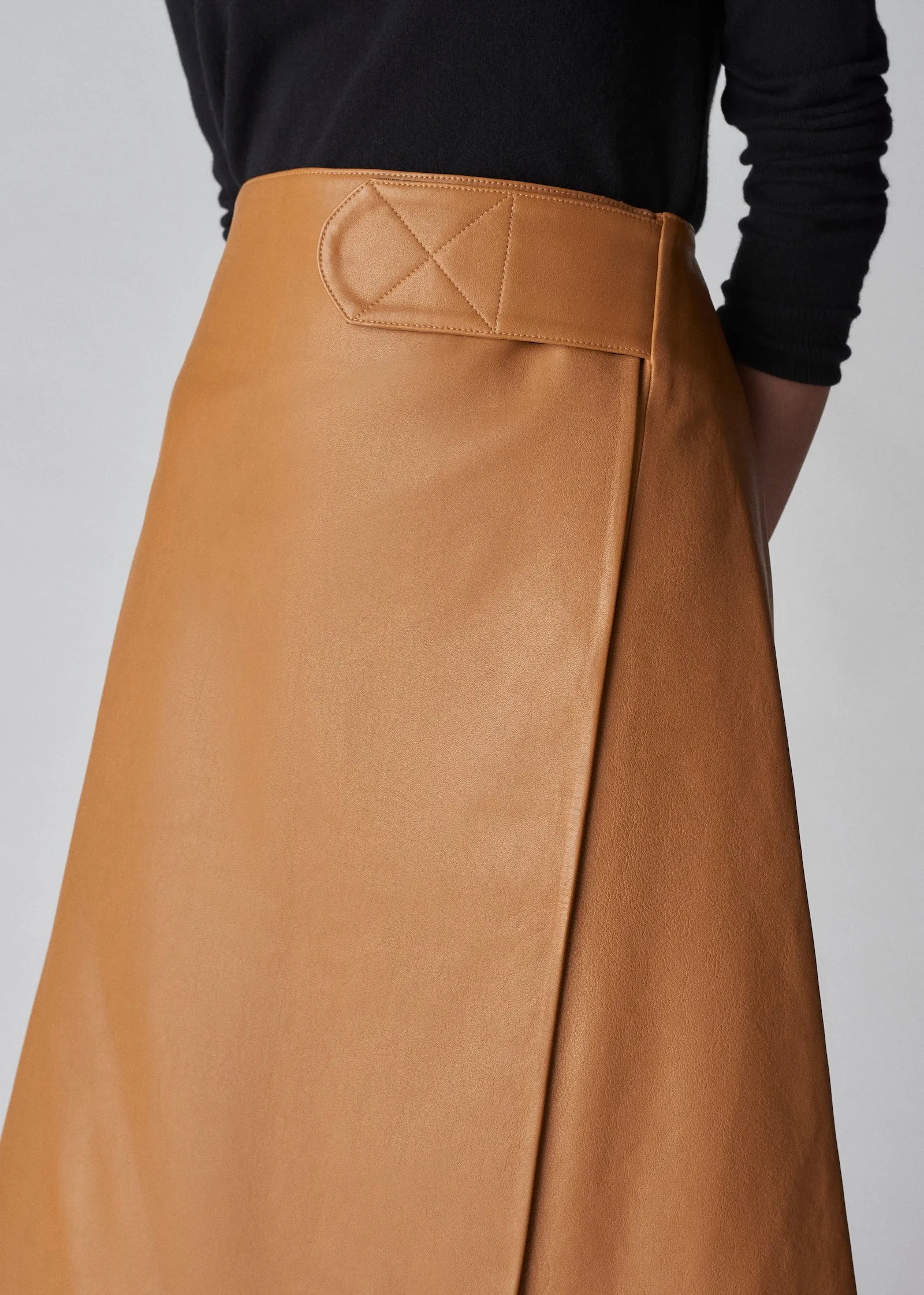A-Line Wrap Skirt in Leather - Ochre