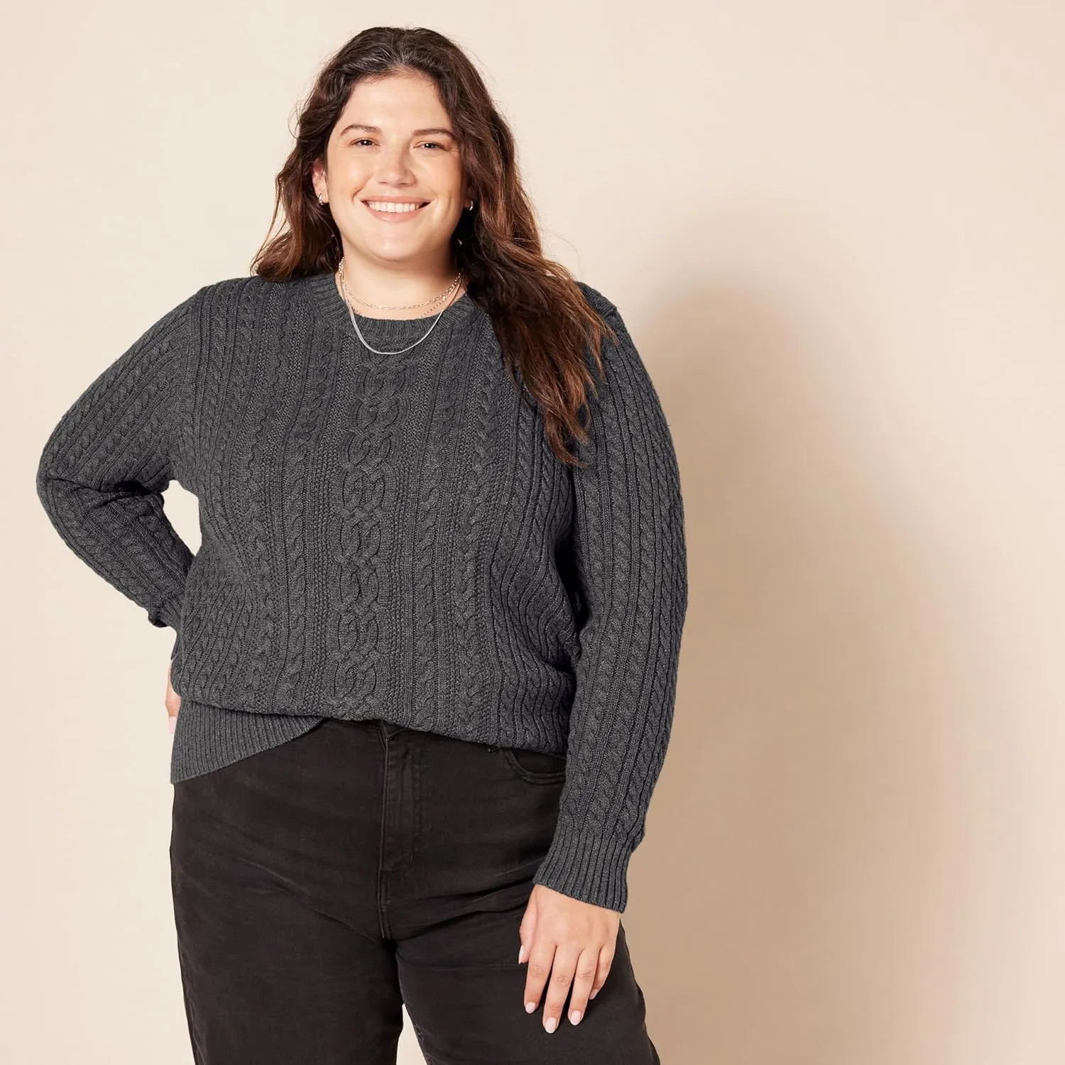 Amazon Essentials Women's Soft Fisherman Cable Long-Sleeve Crewneck Sweater (Available in Plus Size)
