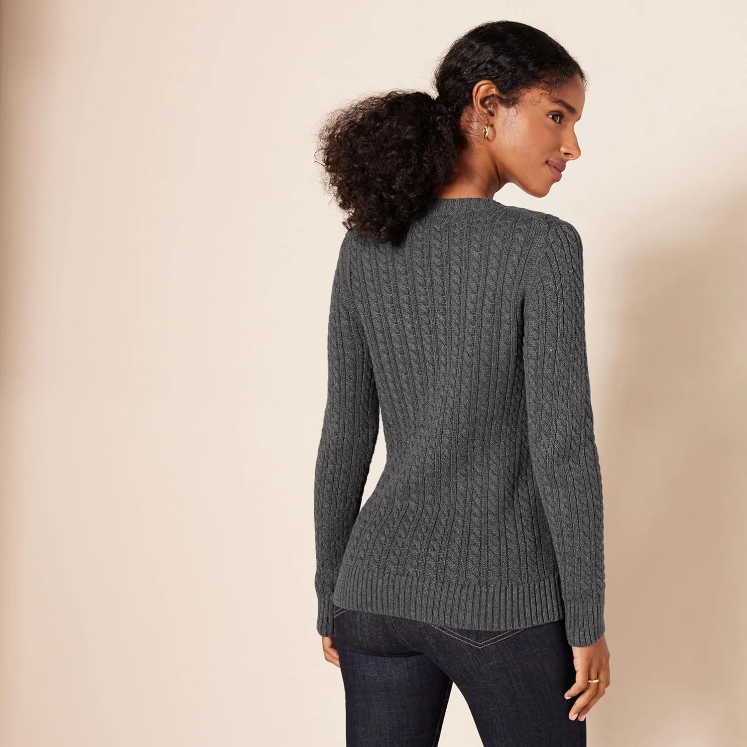 Amazon Essentials Women's Soft Fisherman Cable Long-Sleeve Crewneck Sweater (Available in Plus Size)