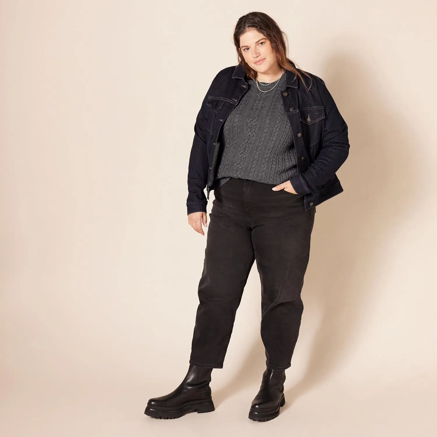 Amazon Essentials Women's Soft Fisherman Cable Long-Sleeve Crewneck Sweater (Available in Plus Size)
