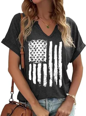 American Flag Patriotic T-Shirt Women 4th of July Shirt USA Flag Stars Stripes Graphic Shirt Summer Casual Tops