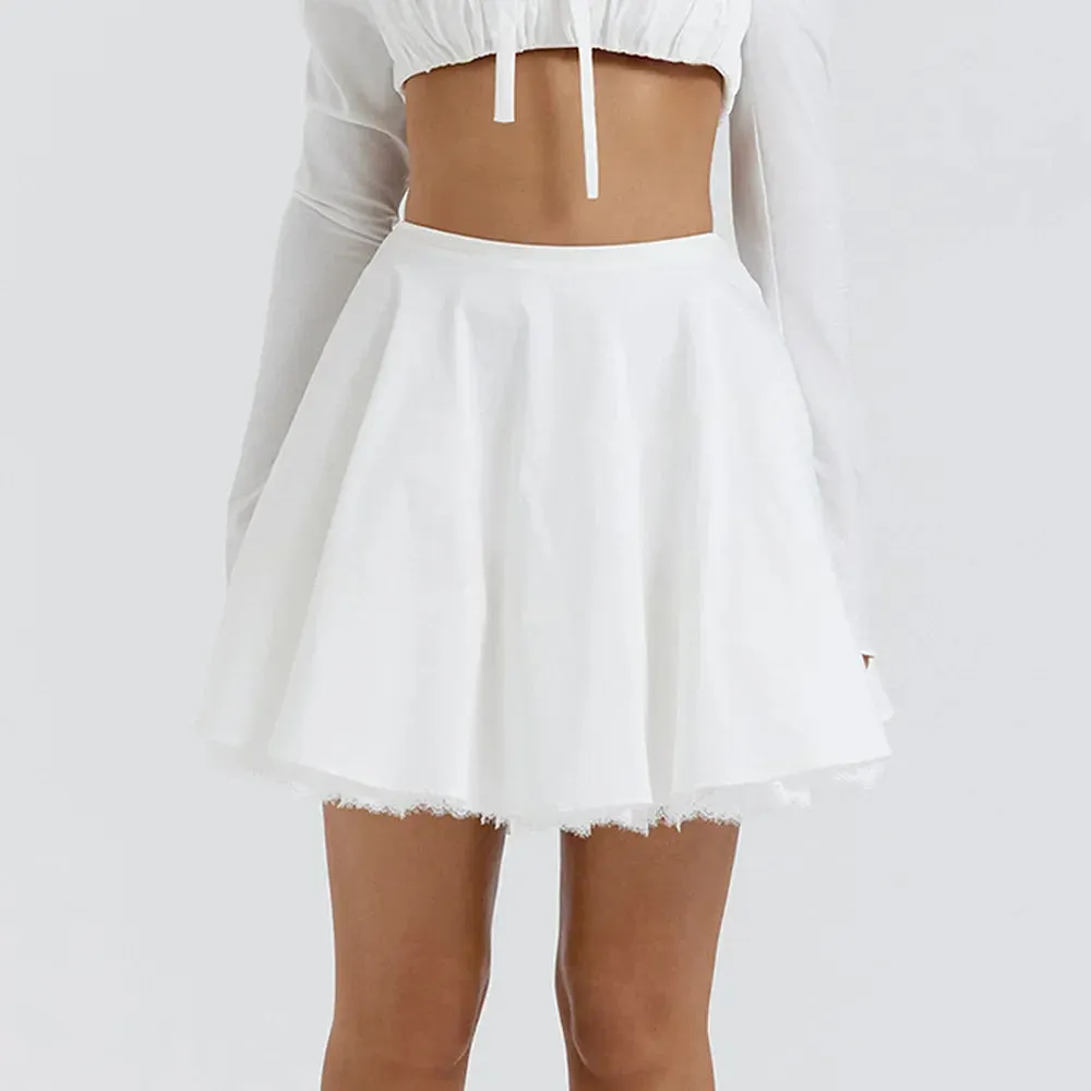 Amozae Summer High Waist Skirt Women 2023 Elegant Lace A Line Skirt  White Y2k Vitange Casual Party Clubwear