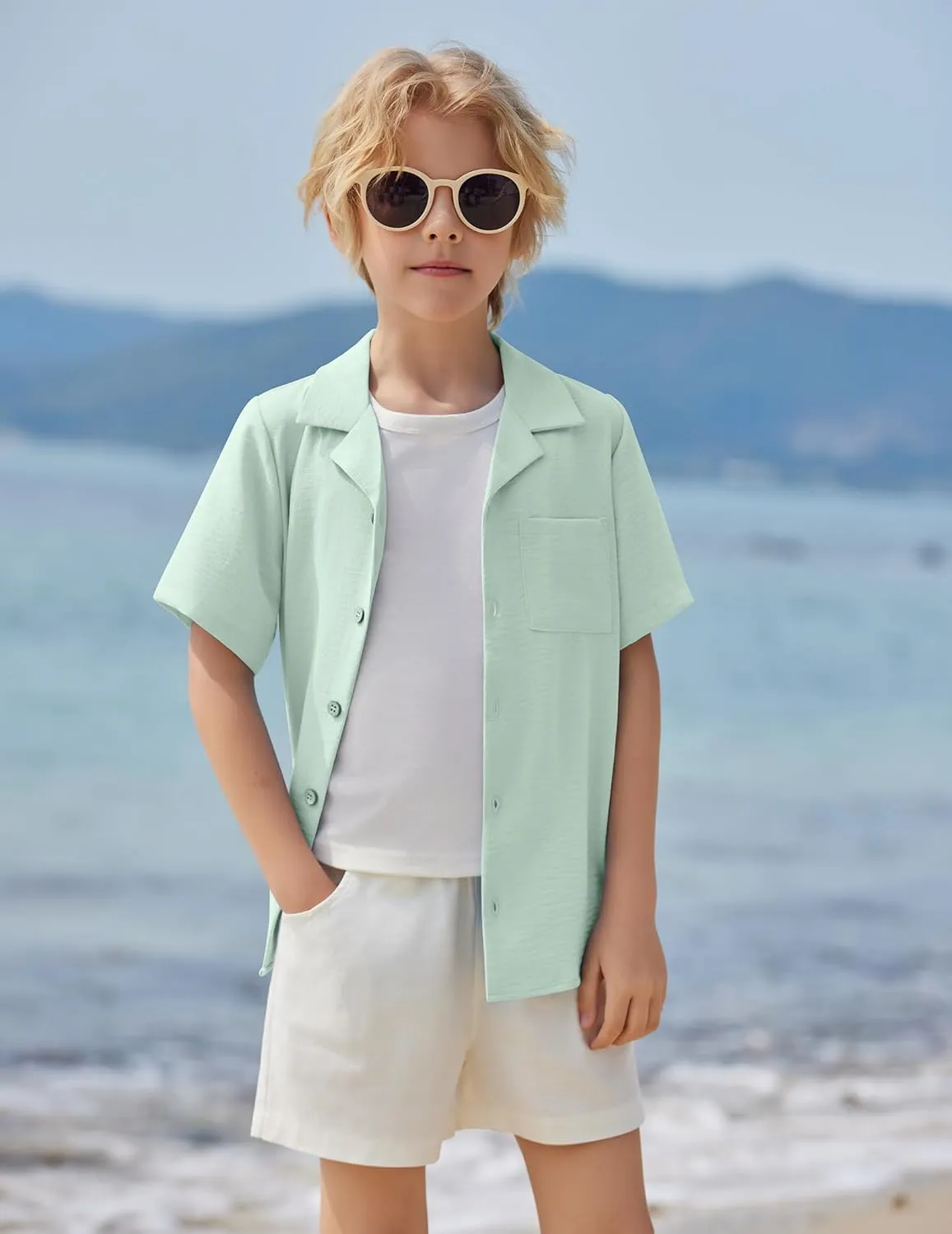Arshiner Boys Short Sleeve Button Down Shirt Texture Summer Beach Vacation Shirt 4-12 Years