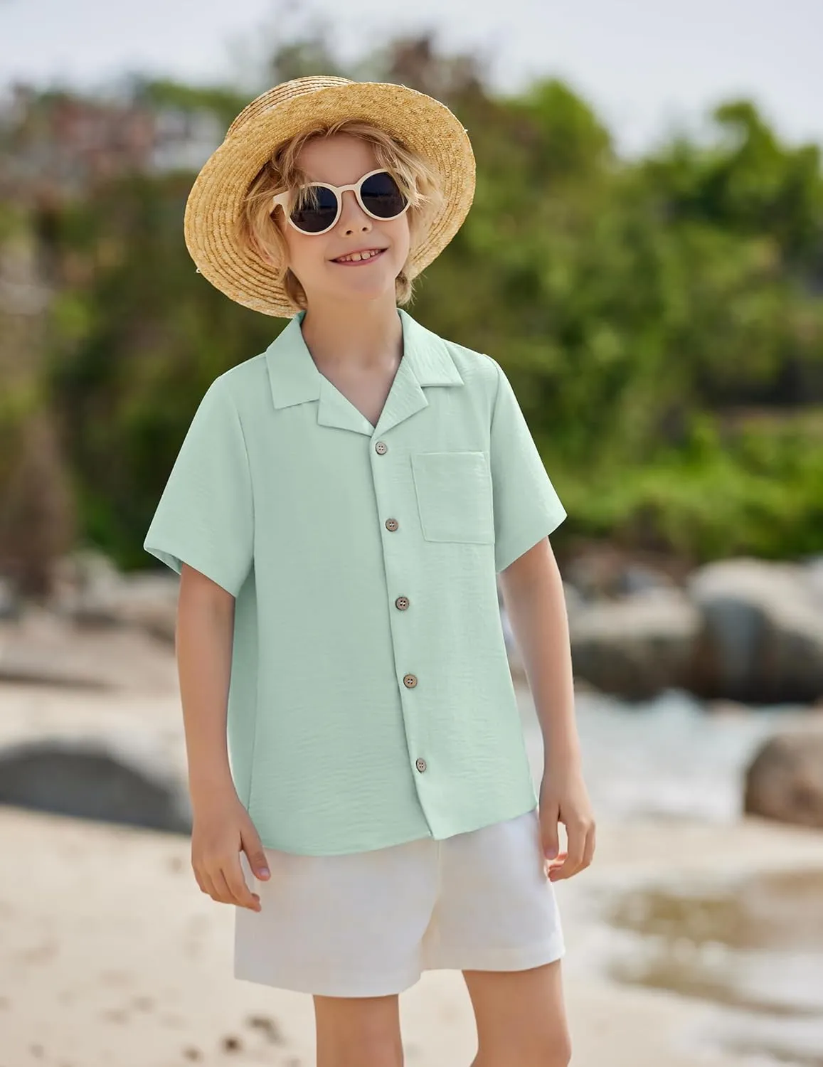 Arshiner Boys Short Sleeve Button Down Shirt Texture Summer Beach Vacation Shirt 4-12 Years
