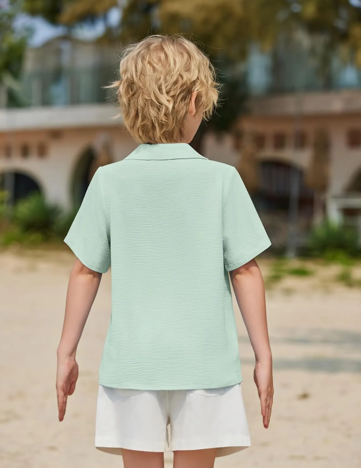 Arshiner Boys Short Sleeve Button Down Shirt Texture Summer Beach Vacation Shirt 4-12 Years