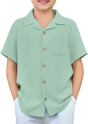 Arshiner Boys Short Sleeve Button Down Shirt Texture Summer Beach Vacation Shirt 4-12 Years