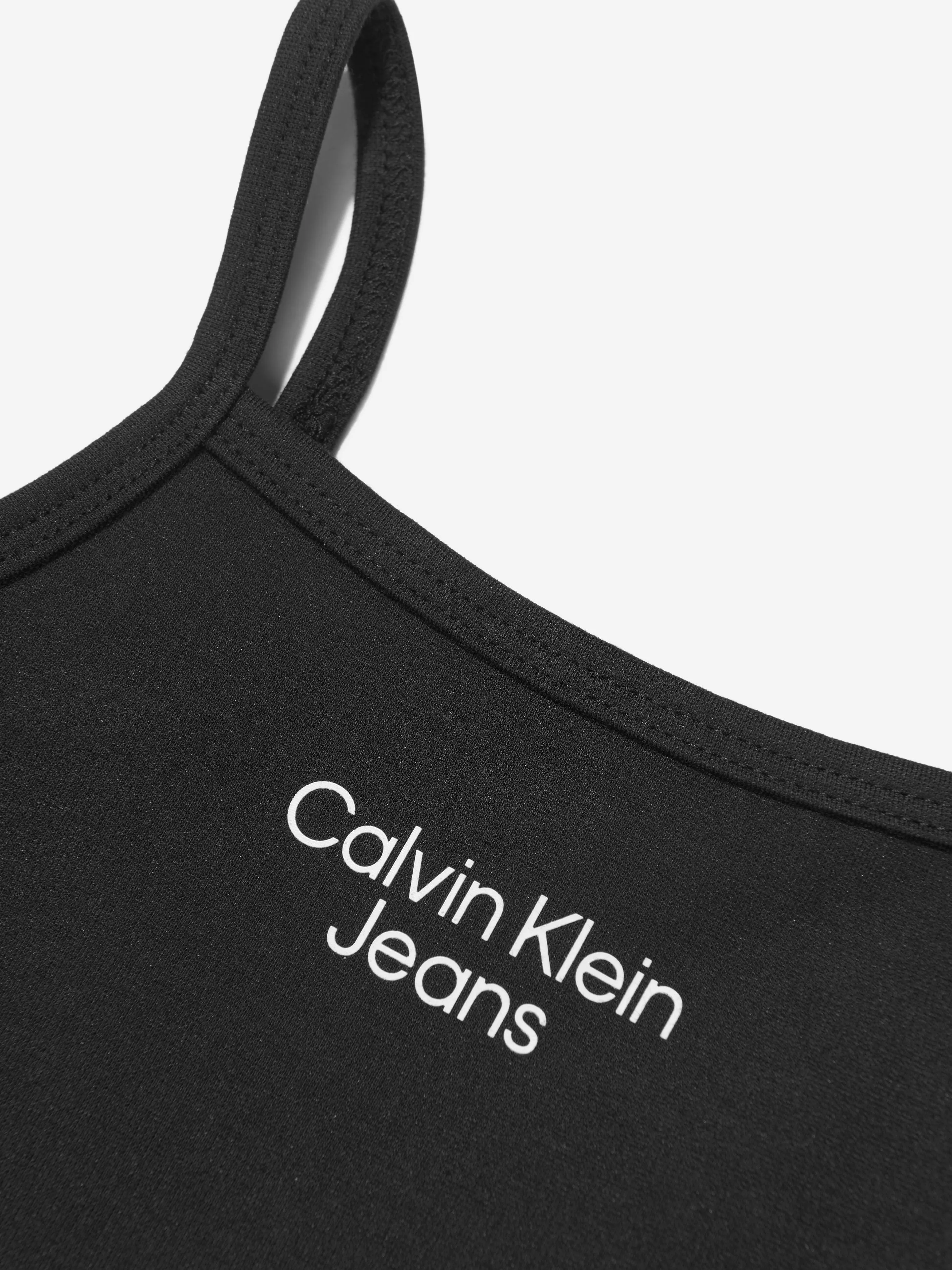 Calvin Klein Girls Stack Logo Punto Strap Dress in Black