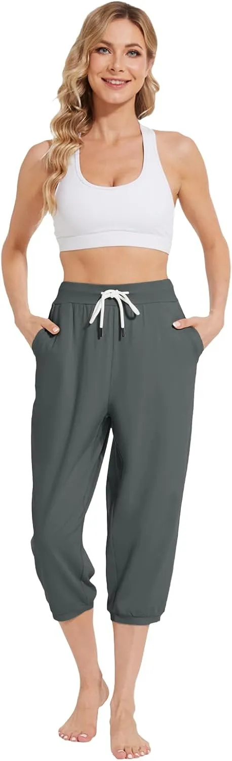 Capri Pants for Women High Waist Joggers Workout Yoga Pants Sweatpants with Drawstring