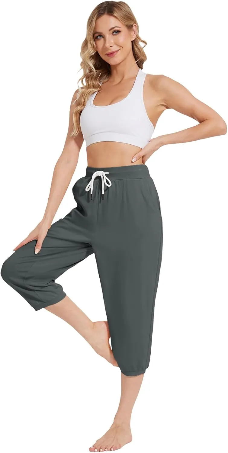 Capri Pants for Women High Waist Joggers Workout Yoga Pants Sweatpants with Drawstring