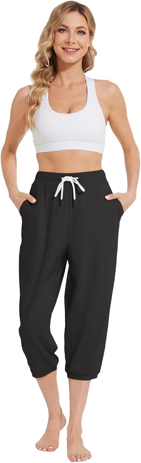 Capri Pants for Women High Waist Joggers Workout Yoga Pants Sweatpants with Drawstring