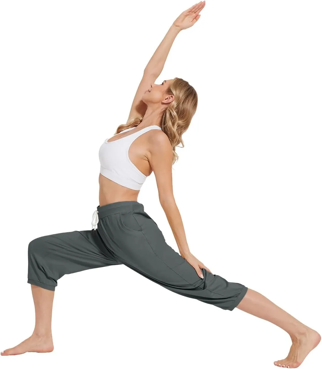 Capri Pants for Women High Waist Joggers Workout Yoga Pants Sweatpants with Drawstring