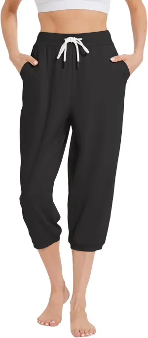 Capri Pants for Women High Waist Joggers Workout Yoga Pants Sweatpants with Drawstring