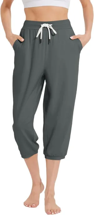 Capri Pants for Women High Waist Joggers Workout Yoga Pants Sweatpants with Drawstring