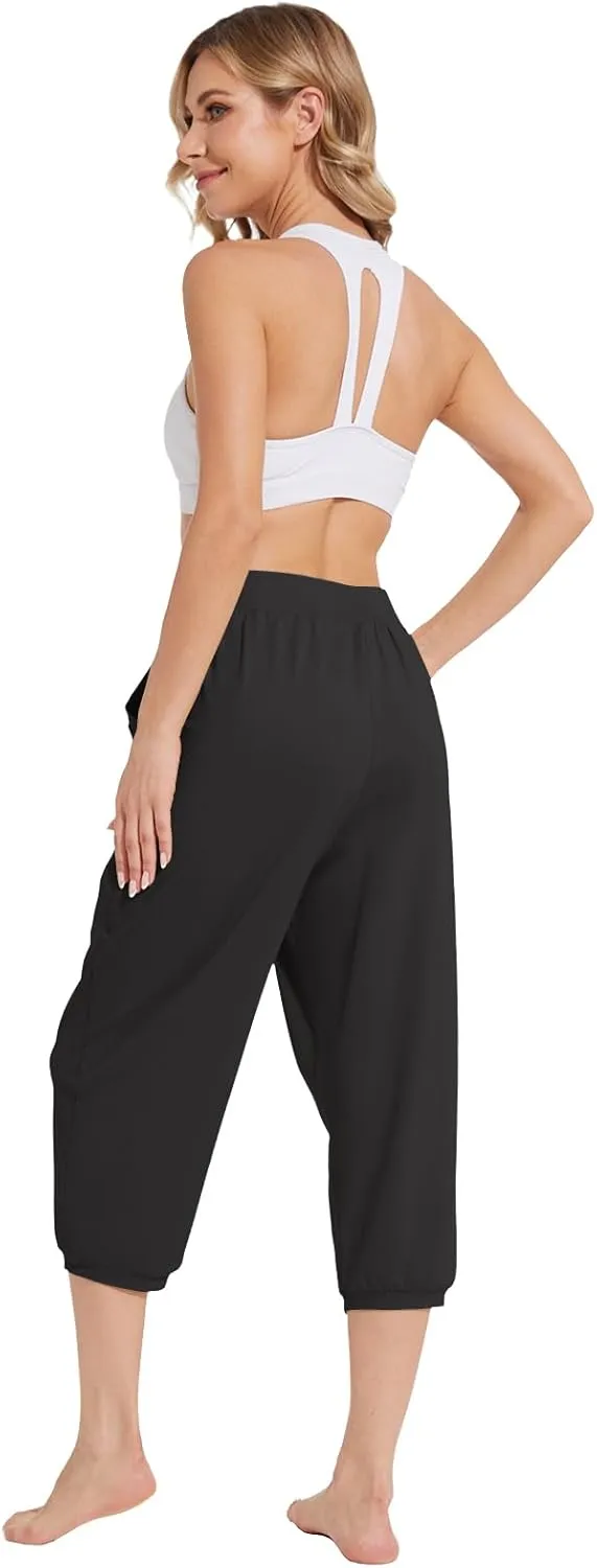 Capri Pants for Women High Waist Joggers Workout Yoga Pants Sweatpants with Drawstring