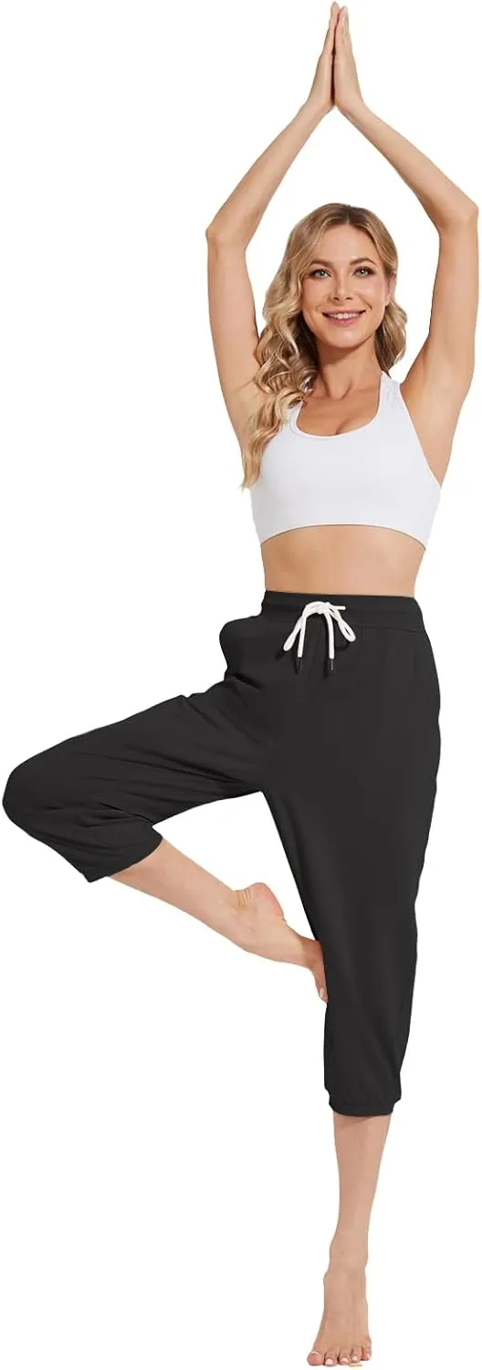 Capri Pants for Women High Waist Joggers Workout Yoga Pants Sweatpants with Drawstring