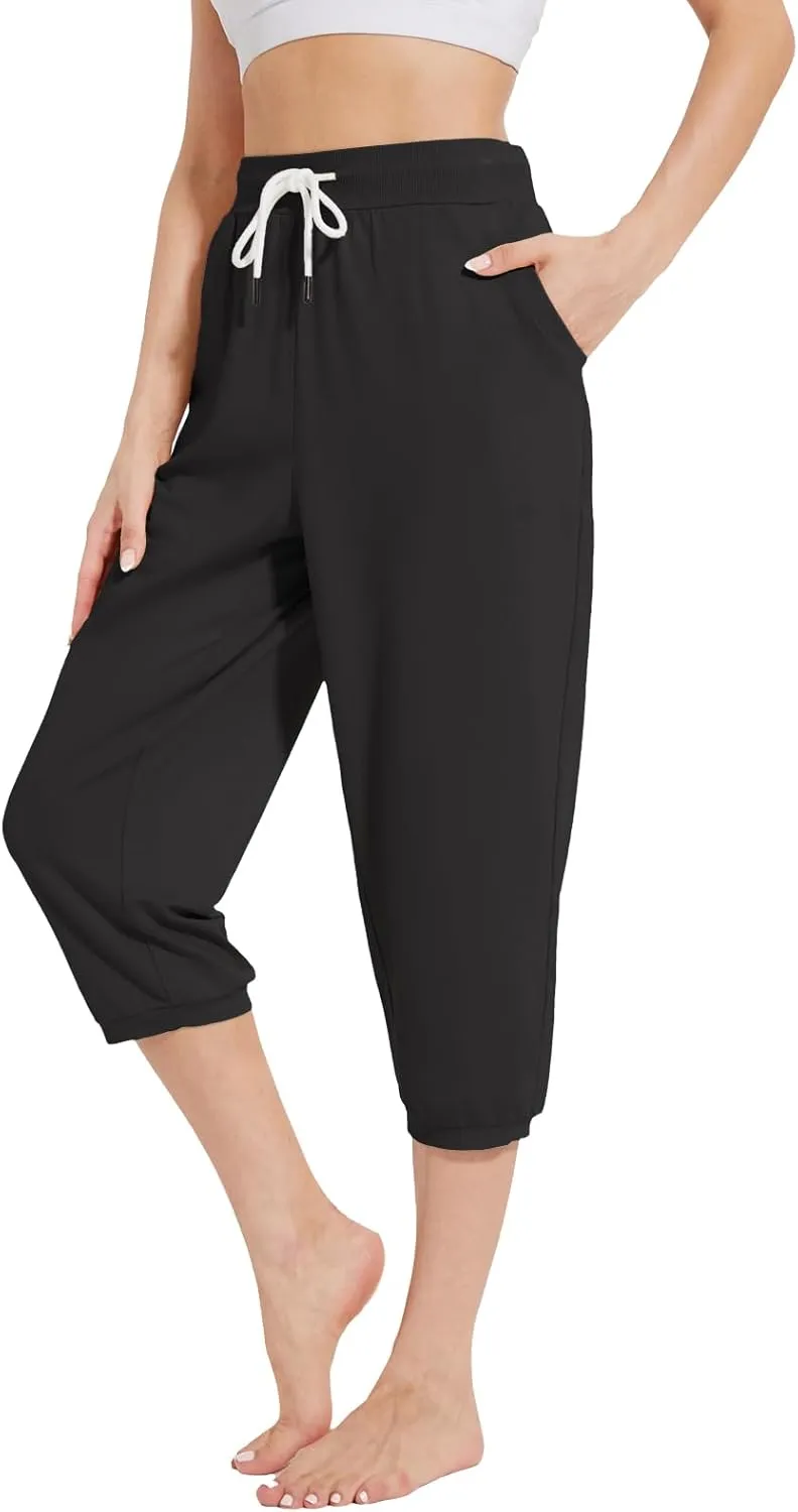 Capri Pants for Women High Waist Joggers Workout Yoga Pants Sweatpants with Drawstring