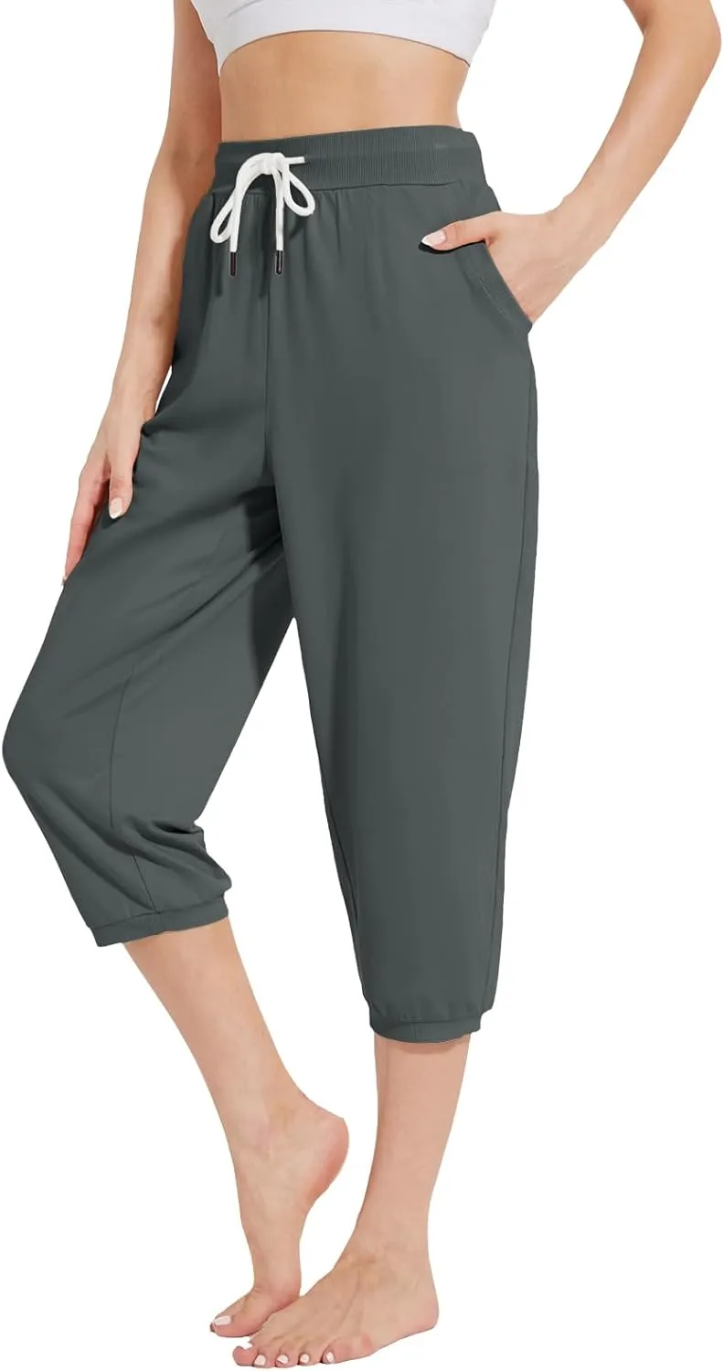 Capri Pants for Women High Waist Joggers Workout Yoga Pants Sweatpants with Drawstring