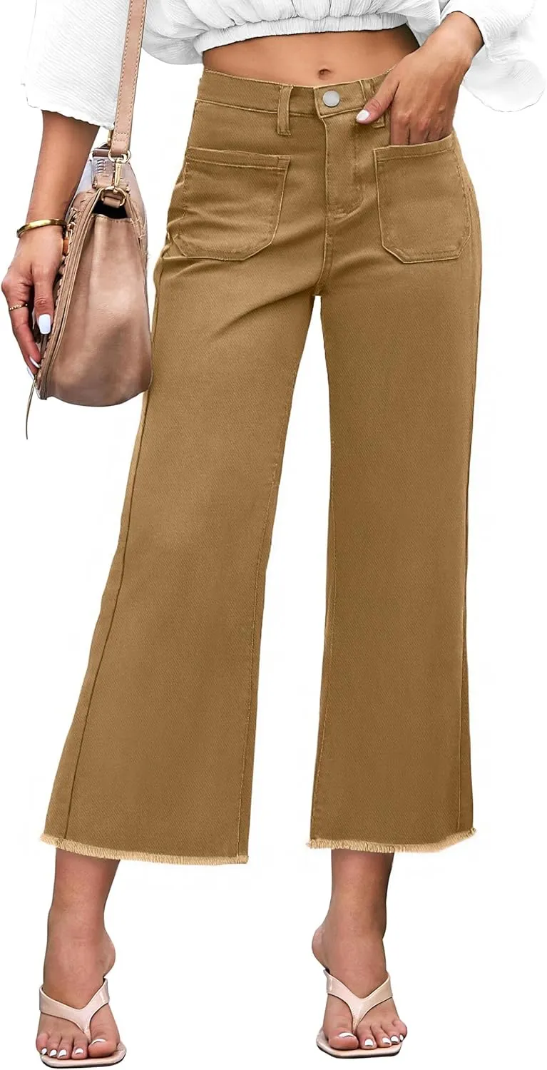 Denim Women Cropped Trousers Jeans Pants Leg Jeans High Rise Pants Stretchy with Pockets
