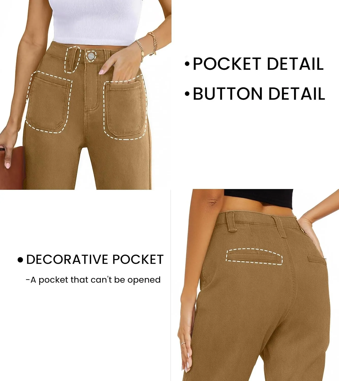 Denim Women Cropped Trousers Jeans Pants Leg Jeans High Rise Pants Stretchy with Pockets