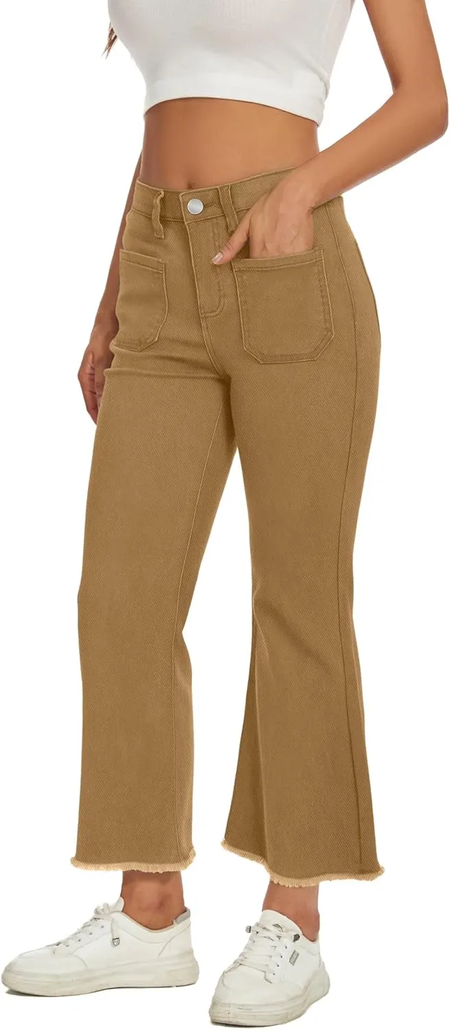 Denim Women Cropped Trousers Jeans Pants Leg Jeans High Rise Pants Stretchy with Pockets