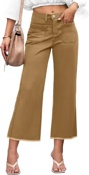 Denim Women Cropped Trousers Jeans Pants Leg Jeans High Rise Pants Stretchy with Pockets