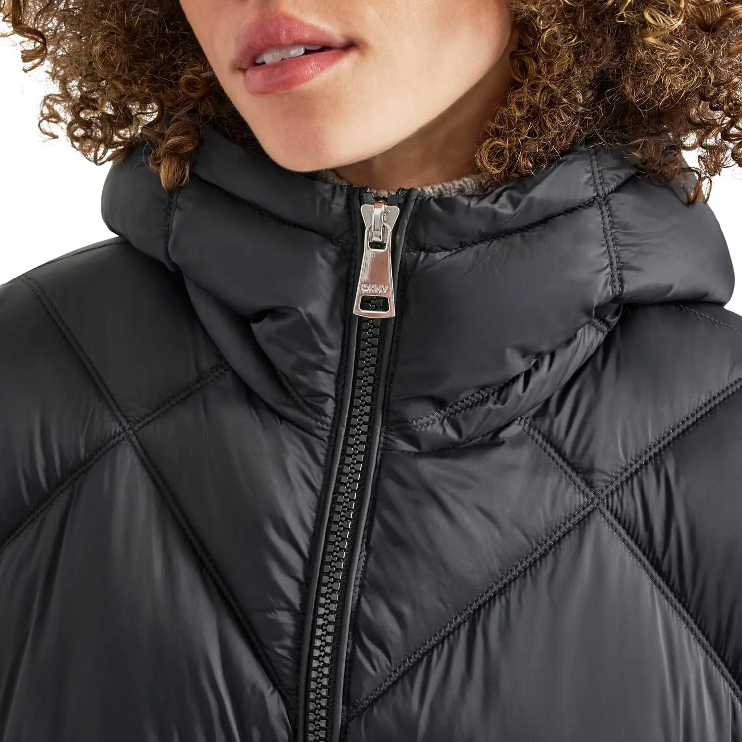 DKNY Women's Hooded Diamond Quilt Long