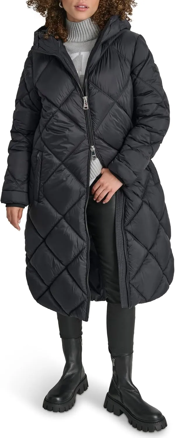 DKNY Women's Hooded Diamond Quilt Long