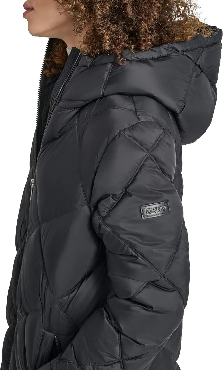DKNY Women's Hooded Diamond Quilt Long