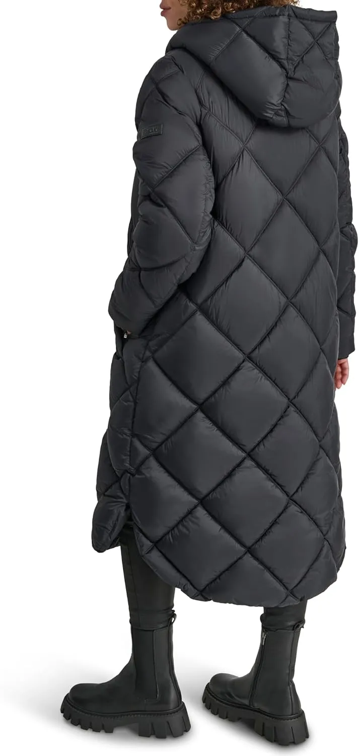 DKNY Women's Hooded Diamond Quilt Long