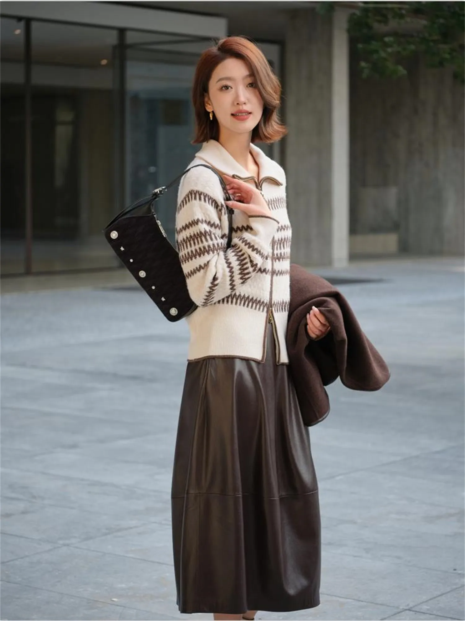 EP YAYING Zip-Up Knitted Cardigan