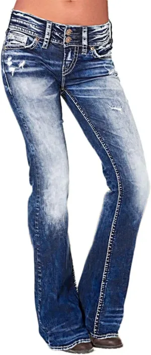 Flamingals Low Rise Jeans for Women Flare Bootcut Jeans Straight Leg Distressed Denim Pants