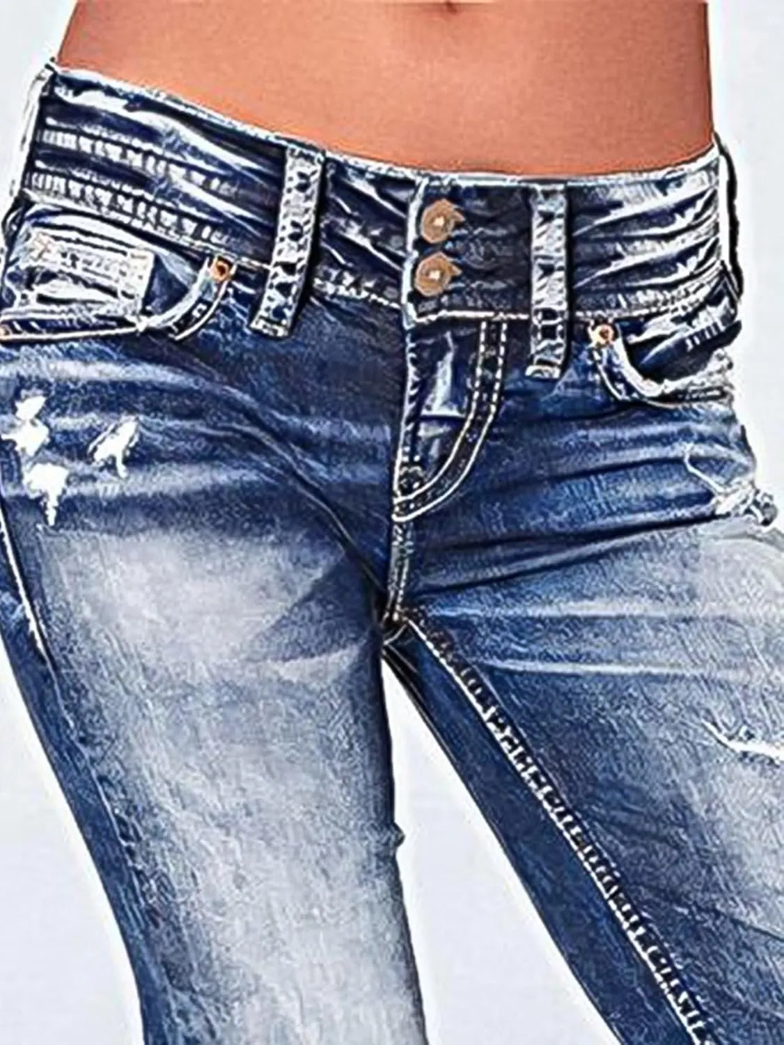 Flamingals Low Rise Jeans for Women Flare Bootcut Jeans Straight Leg Distressed Denim Pants