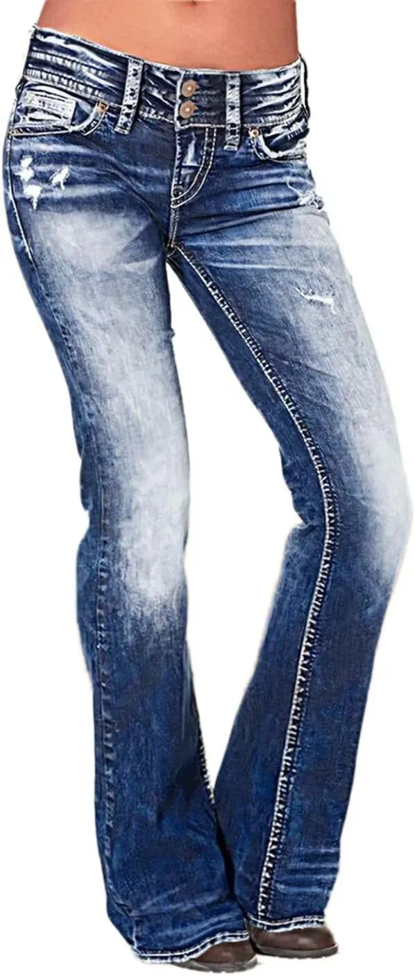 Flamingals Low Rise Jeans for Women Flare Bootcut Jeans Straight Leg Distressed Denim Pants
