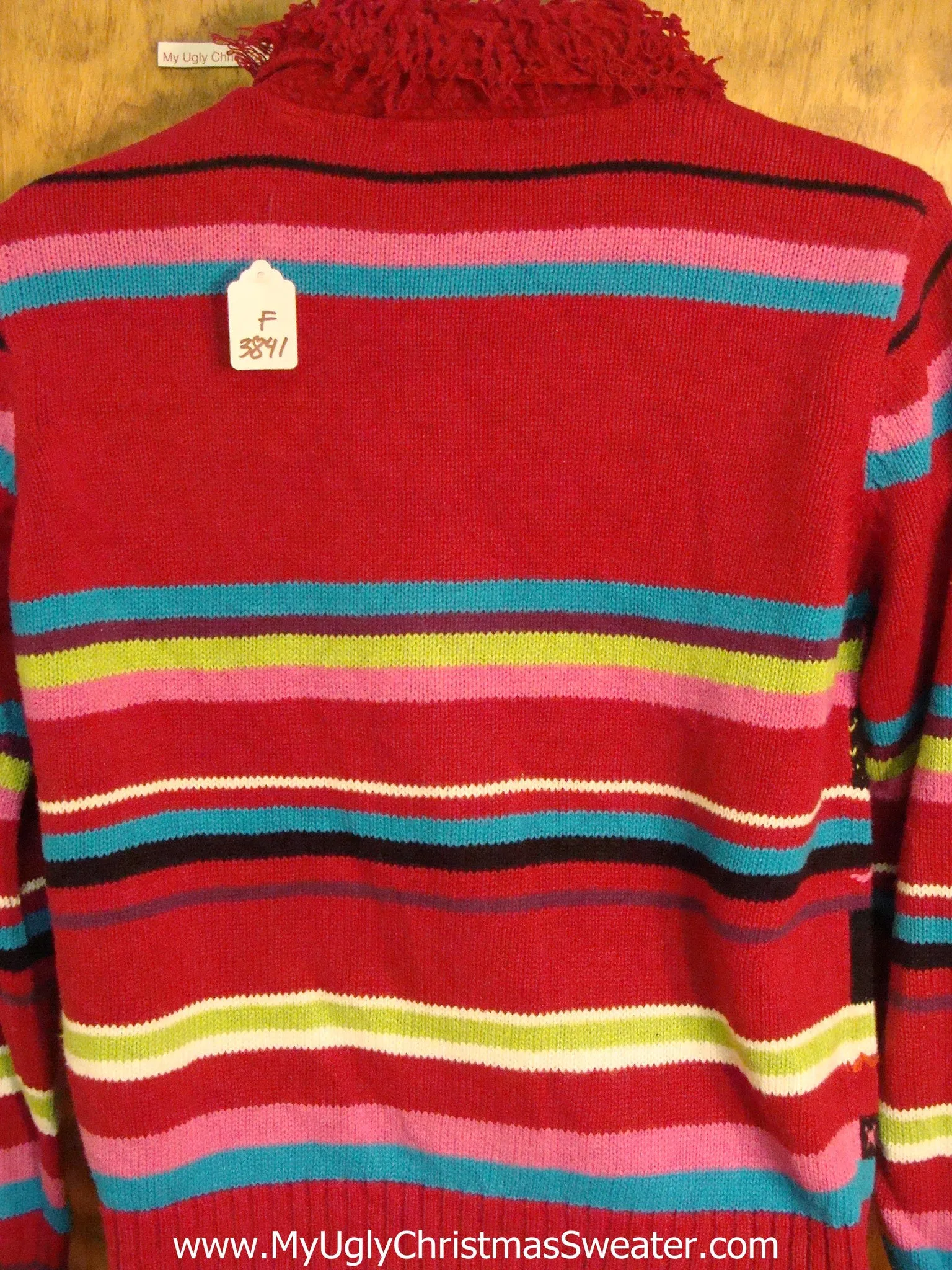 Fuzzy Collar and Horrible Stripes Ugliest Christmas Sweater