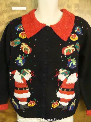 Juggling Santa Ugly Christmas Sweater Cardigan