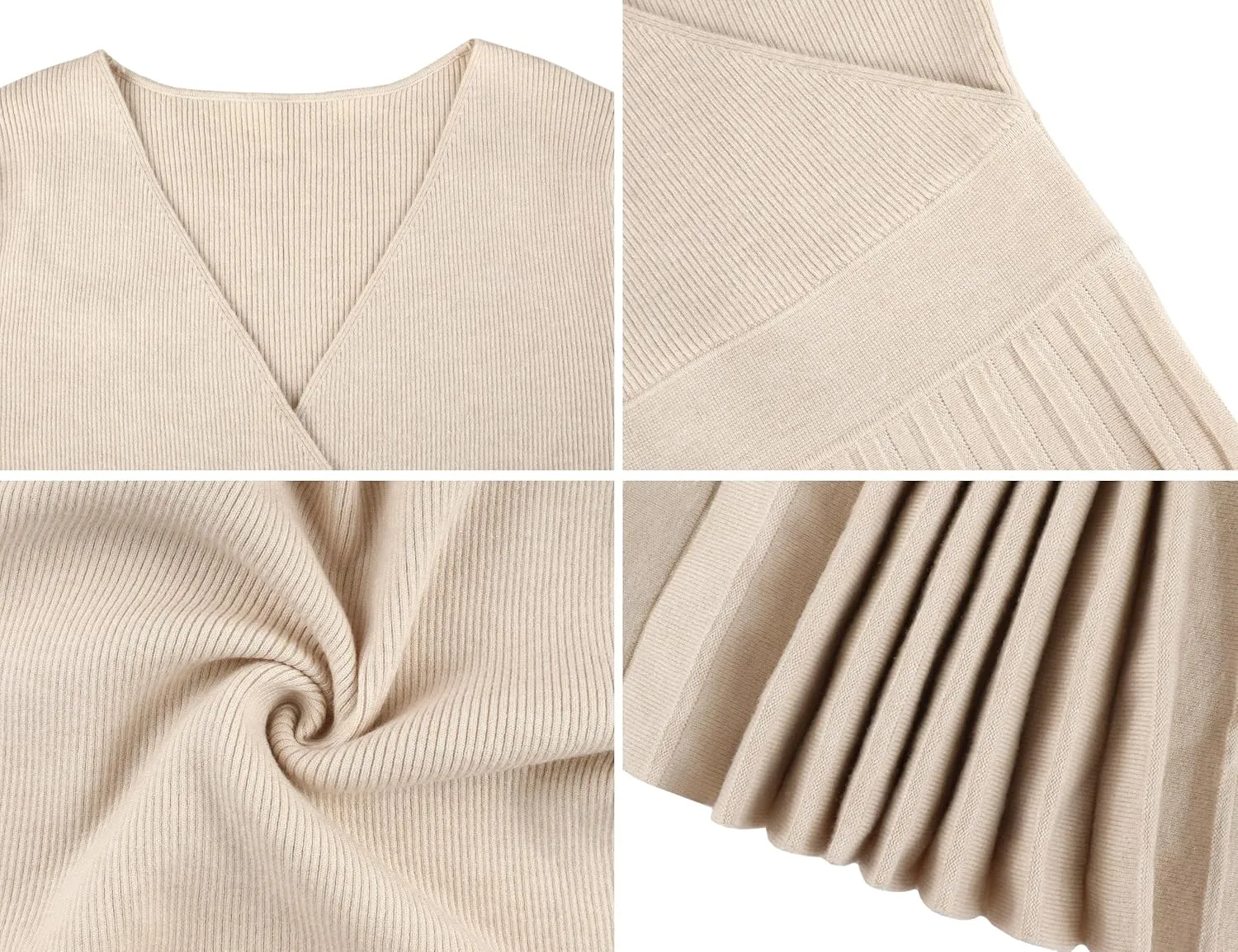 kayamiya Women's V Neck Wrap Sweater Dress Long Sleeve Ribbed Knit Pleated Swing A Line Midi Dresses