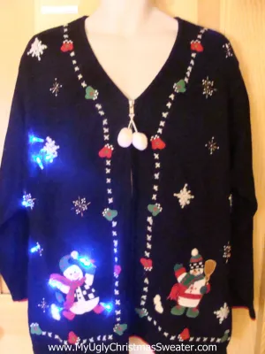 Light Up Ugly Xmas Sweater Happy Snowmen