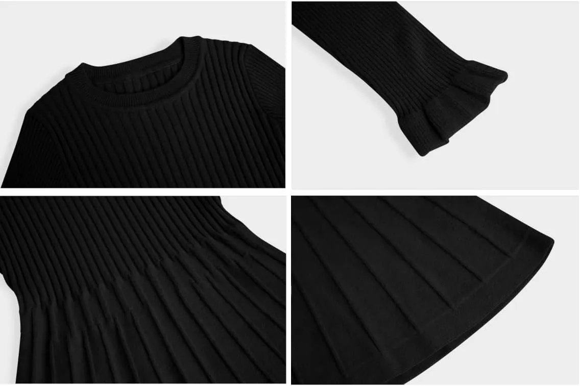 Little Girls Knit Sweater Dress Long Sleeve Ribbed Ruffle Dress Kids Pullover Dresses