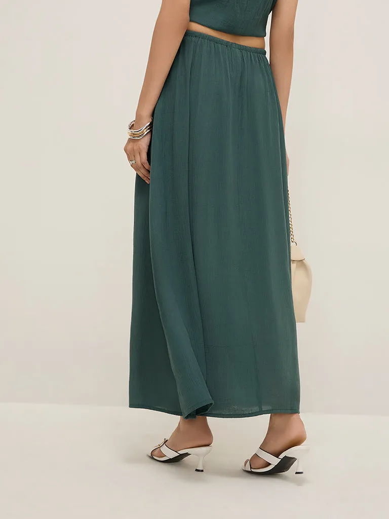 LOV Teal Textured High-Rise A-Line Skirt