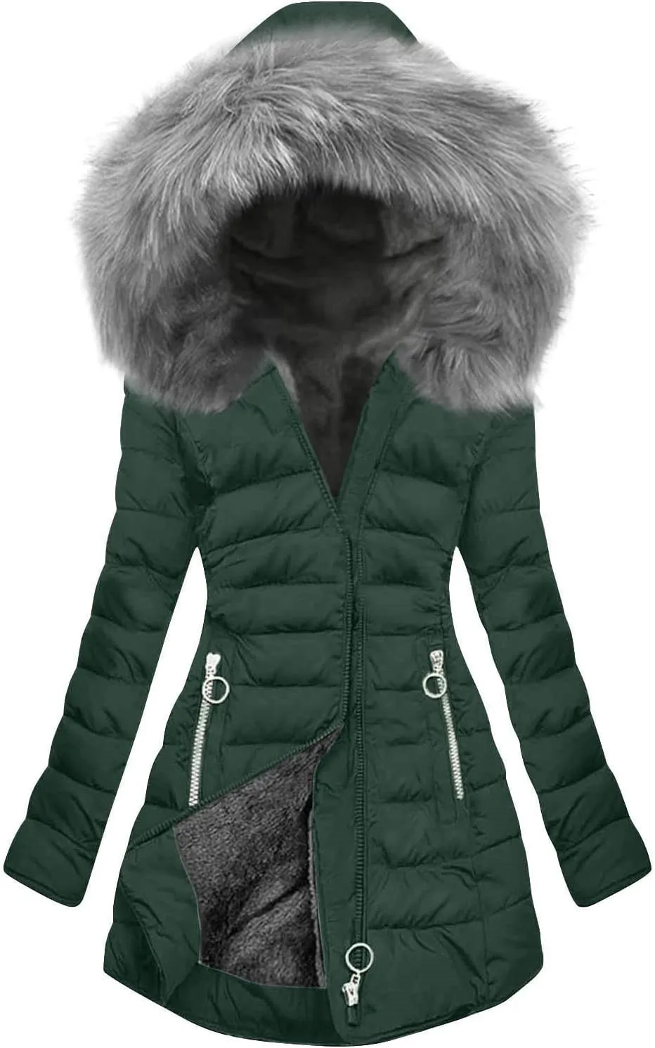 maisdgop Womens Winter Coats Mid Length Sherpa Lined Warm Heavy Jackets Thickened Windproof Outerwear With Fur Hood
