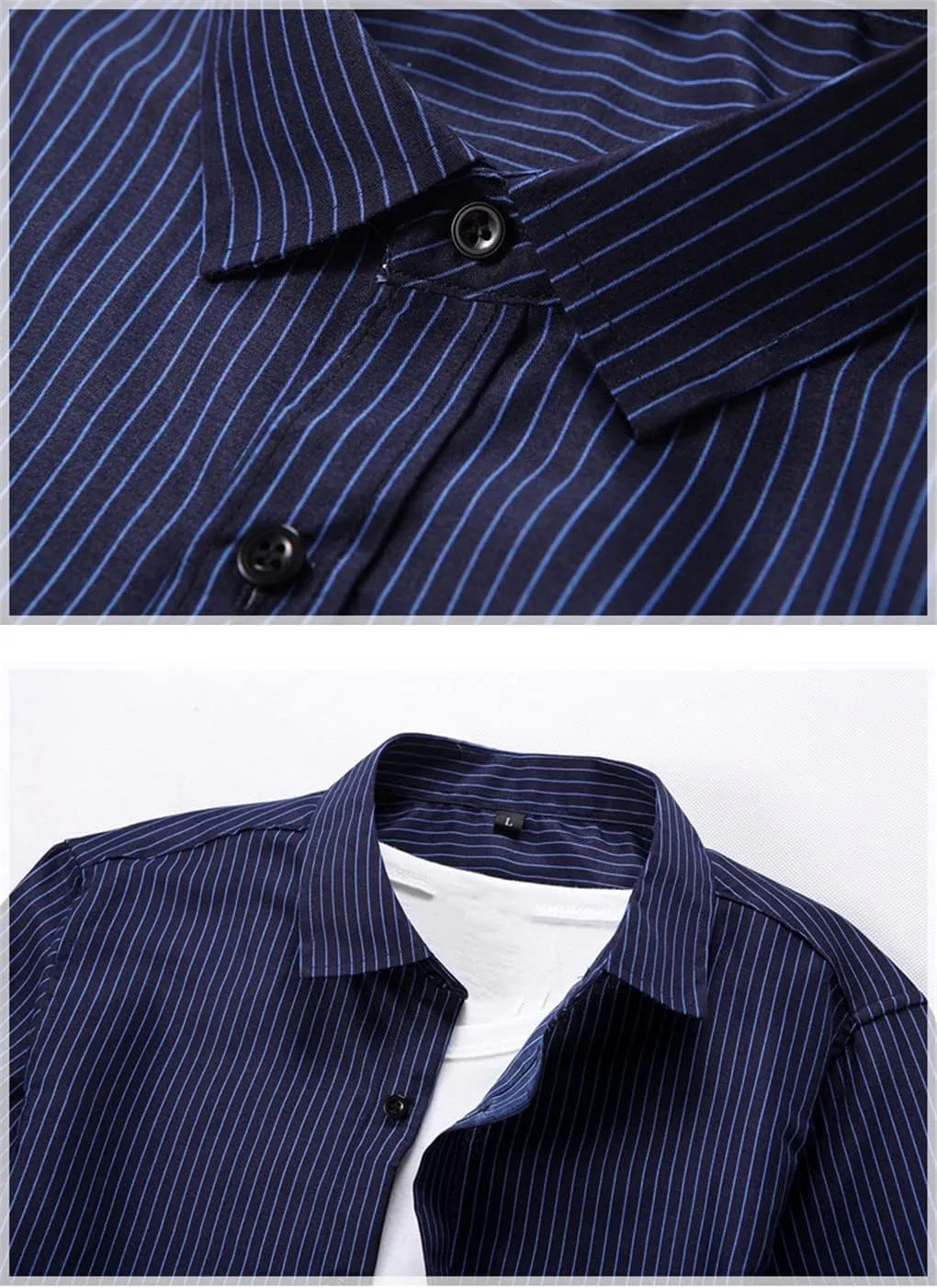 Men's Long Sleeve Red Black Striped Shirt Classic Fit Office Social Dress Shirt Tops