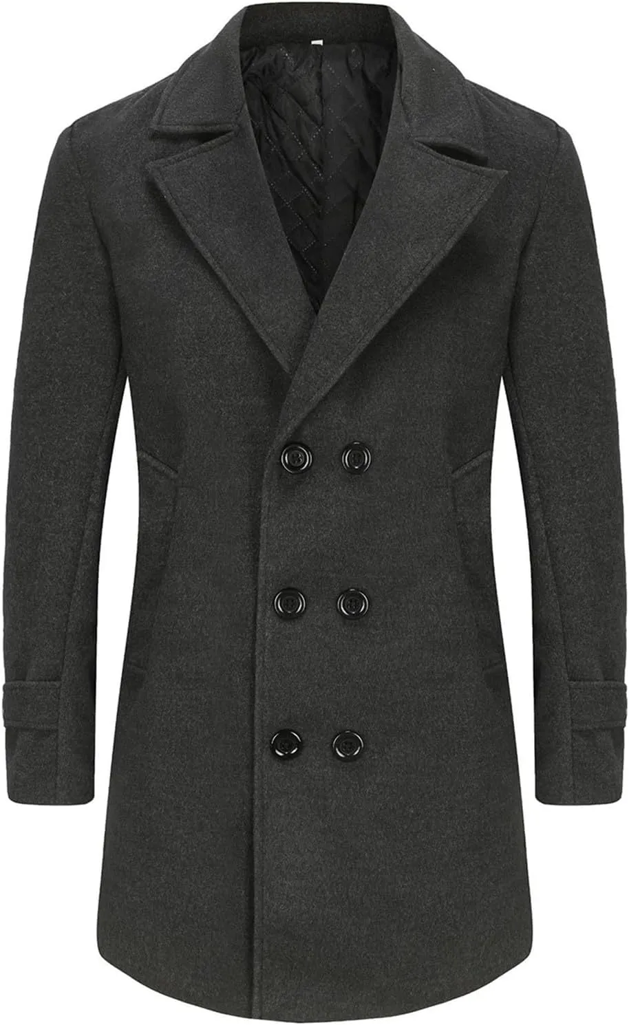 Men's Warm Single Breasted Pea Coat Trench Classic Wool Blend Overcoat with Pockets