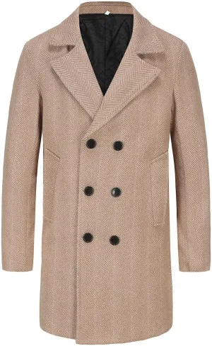 Men's Warm Single Breasted Pea Coat Trench Classic Wool Blend Overcoat with Pockets
