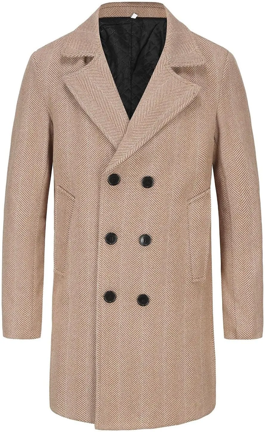 Men's Warm Single Breasted Pea Coat Trench Classic Wool Blend Overcoat with Pockets