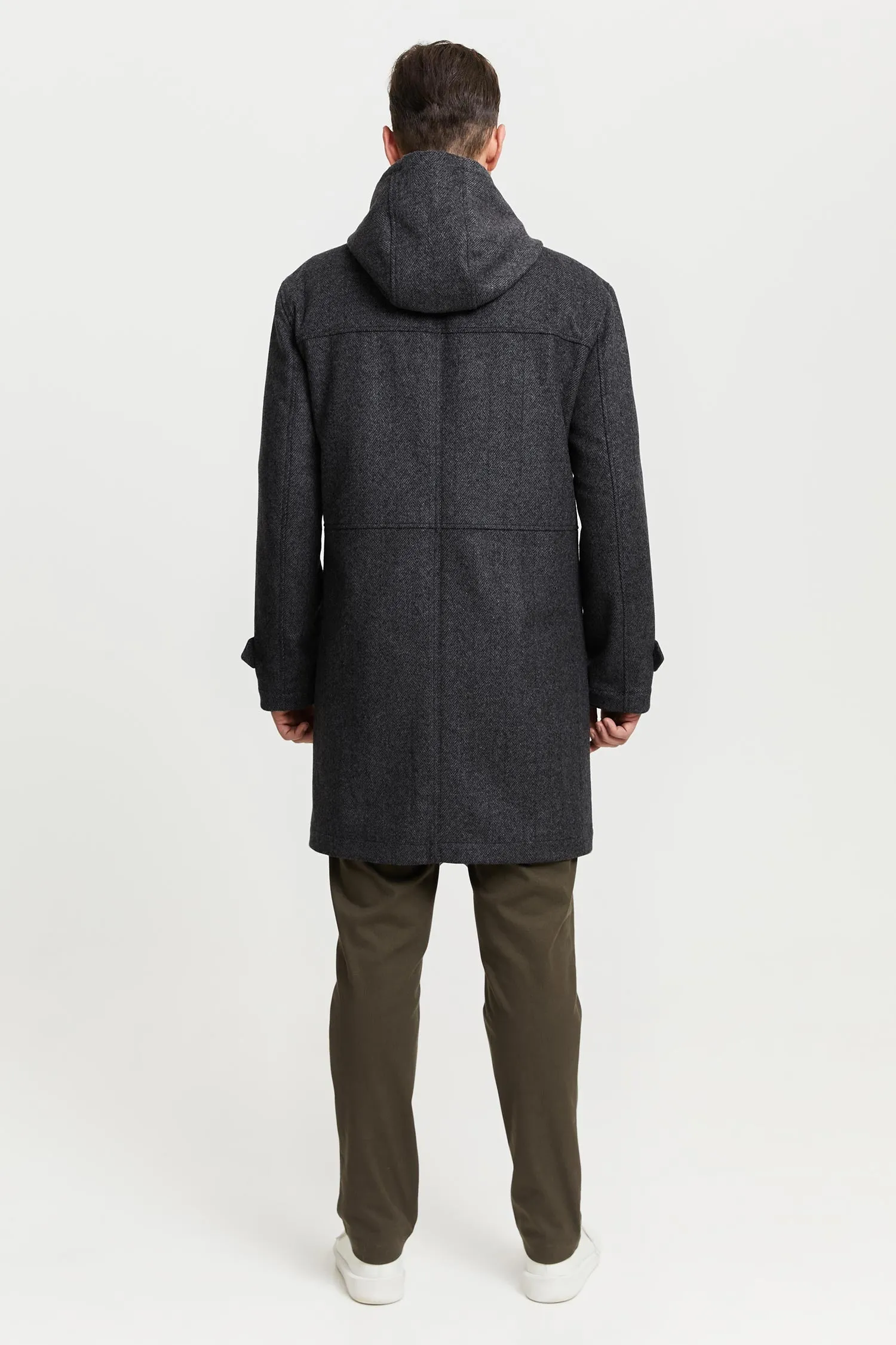 Mens Premium Grey Herringbone Wool Parka Coat by Paavo