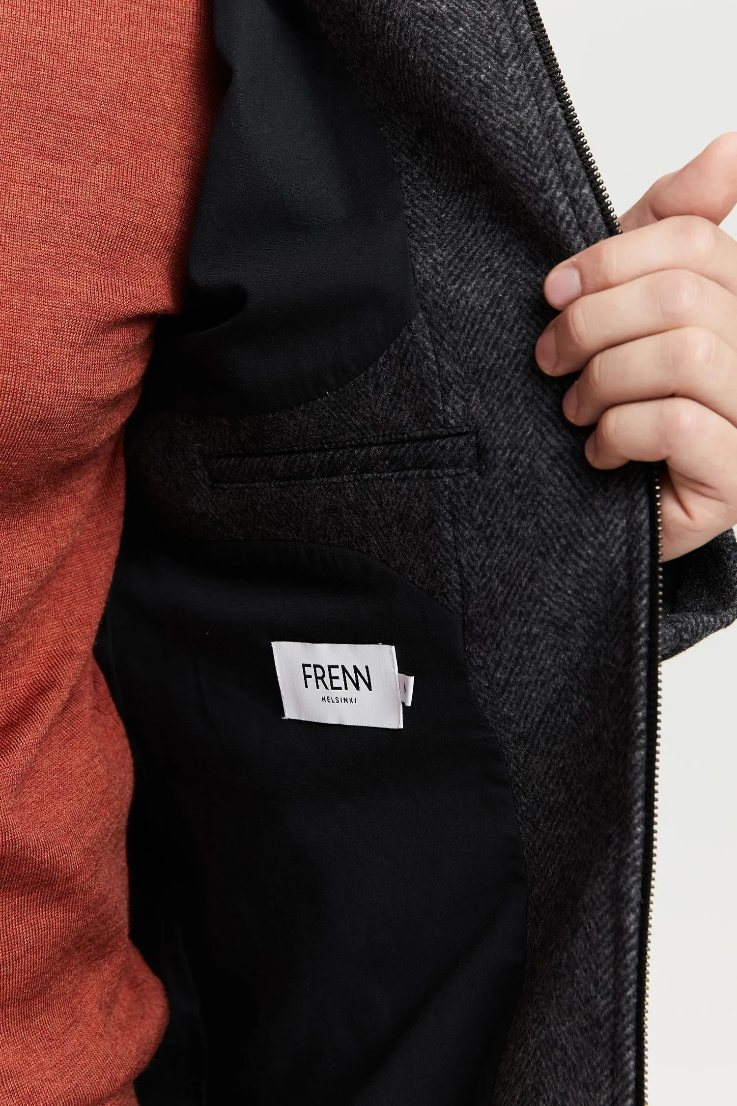 Mens Premium Grey Herringbone Wool Parka Coat by Paavo